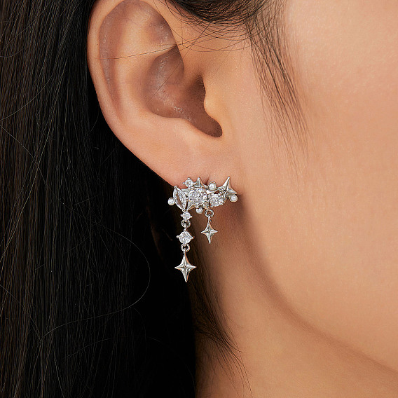 Серьги-гвоздики с кисточками из прозрачного кубического циркония из латуни