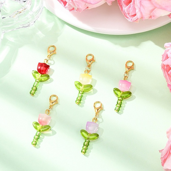 5 шт. подвесные украшения из стекла в виде тюльпана, Сплав с застежками когтя омара