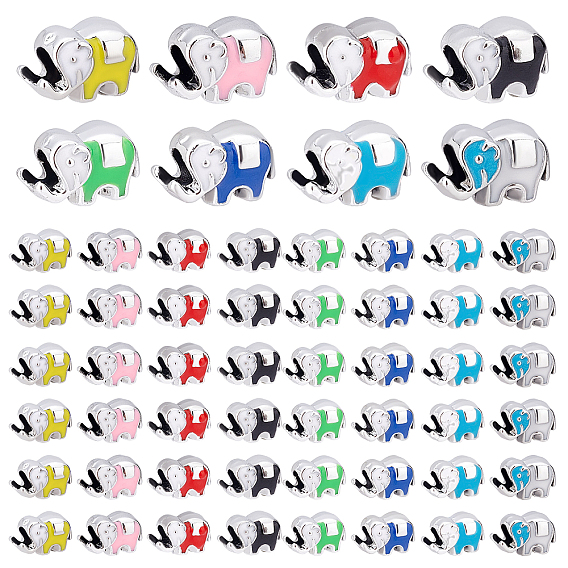 80Pcs 8 Colors CCB Plastic European Beads, with Enamel, Large Hole Beads, Silver, Elephant