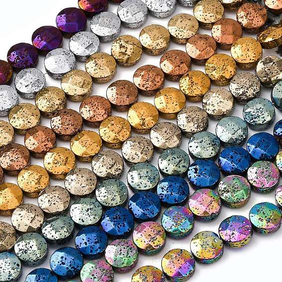 Гальванические бусины из натуральной лавы, граненые, плоско-круглые