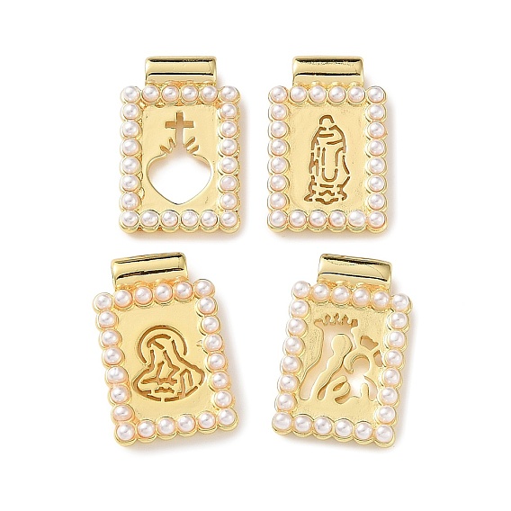 Кулоны из латуни и пластиковых жемчужин, прямоугольник амулеты