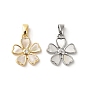 Brass Pave Shell Pendants, Flower Charms with Clear Glass