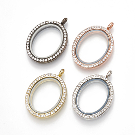 Alloy Magnetic Locket Pendants, with Rhinestone and Glass, Oval, Crystal