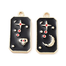 Tarot Alloy Enamel Pendants, Golden, Rectangle with Moon/Eye Charm