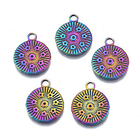Rack Plating Rainbow Color 304 Stainless Steel Pendants Rhinestone Settings, Cadmium Free & Nickel Free & Lead Free, Flat Round with Star