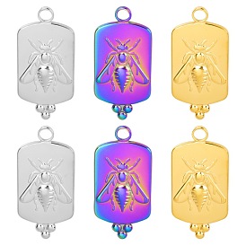201 Stainless Steel Pendants, Rectangle with Bees Charms