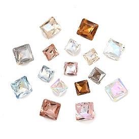 Glass Rhinestone Cabochons, Square, Pointed Back & Back Plated, Faceted
