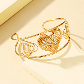 304 женские браслеты-манжеты из нержавеющей стали, текстурированное сердце