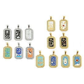Ion Plating(IP) 304 Stainless Steel Pendants, with Enamel and Rhinestone, Rectangle