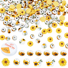SUPERFINDINGS DIY Sunflower Bracelet Making Kits, Including Handmade Porcelain Beads, Resin Cabochons, CrystalThread