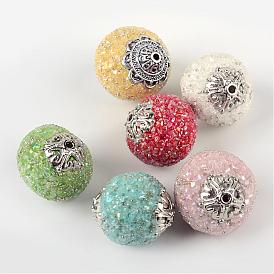 Handmade Indonesia Beads, Round, with Gemstone and Alloy Findings, Platinum, 19~20x18.5~20mm, Hole: 1.8mm