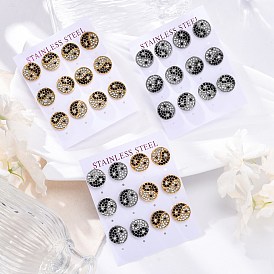 304 серьги из нержавеющей стали горный хрусталь, вакуумное покрытие pvd, плоские круглые с инь-янь