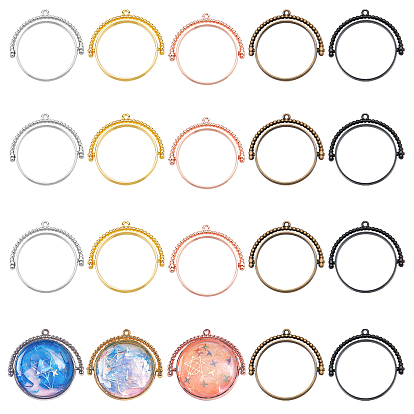 20Pcs 5 Colors Alloy Open Back Bezel Pendants, Rotating Pendants, for DIY UV Resin, Epoxy Resin, Pressed Flower Jewelry, Ring