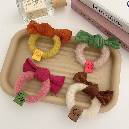 Cute Bow Hair Tie with Suede Butterfly - Autumn/Winter, Fluffy, Smiley Ponytail.