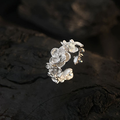 Цветок 925 регулируемые манжеты из стерлингового серебра для женщин