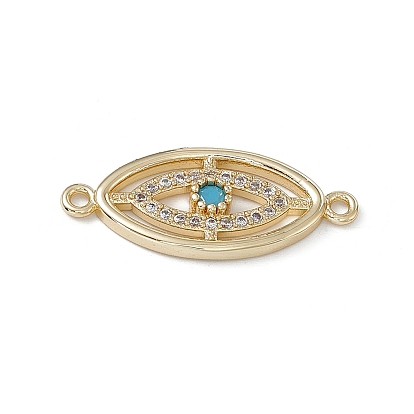 Rack Plating Brass Micro Pave Clear Cubic Zirconia Connector Charms, Lead Free & Cadmium Free, Horse Eye Links