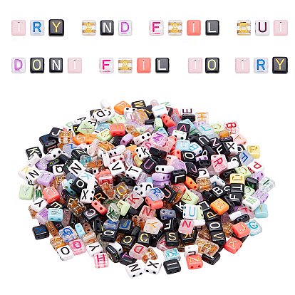 500Pcs Acrylic Multi-Strand Links, Rectangle with Mixed Letter