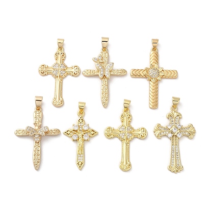Латунные микропаве прозрачные подвески с фианитом, без кадмия, без никеля и без свинца, крестик