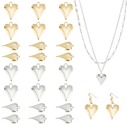 24Pcs 2 Colors Alloy Pendants, Heart