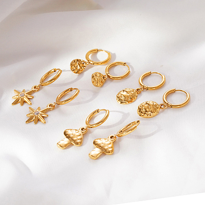 304 Pendientes colgantes de aro de acero inoxidable para mujer, real 18 k chapado en oro