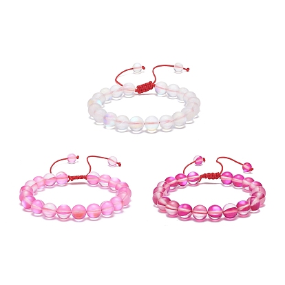 3Stück 3Farbe synthetische Mondstein geflochtene Perlenarmbänder, Stapelbare Armbänder aus Edelsteinen für Frauen