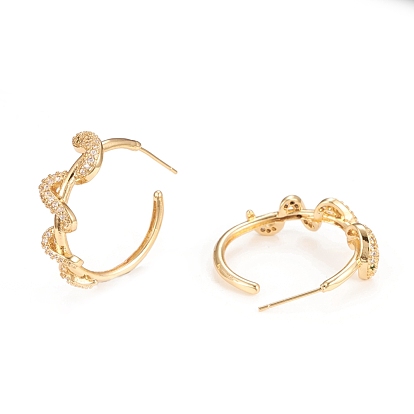 Brass Micro Pave Cubic Zirconia Stud Earrings, Half Hoop Earrings, Long-Lasting Plated, Snake