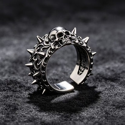 Alloy Skull Rivet Cuff Open Rings