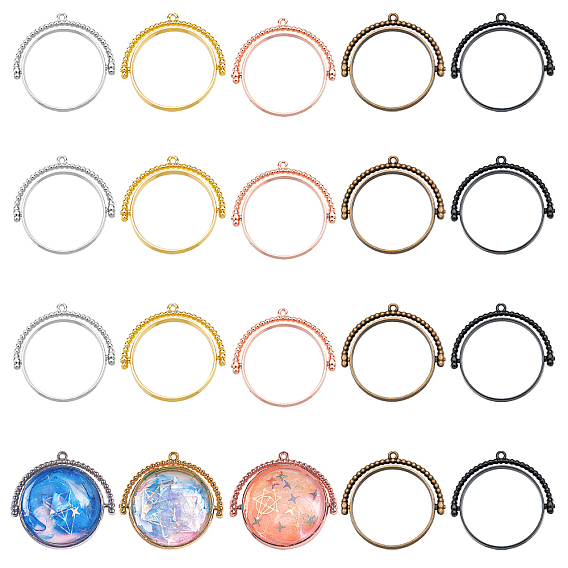 20Pcs 5 Colors Alloy Open Back Bezel Pendants, Rotating Pendants, for DIY UV Resin, Epoxy Resin, Pressed Flower Jewelry, Ring