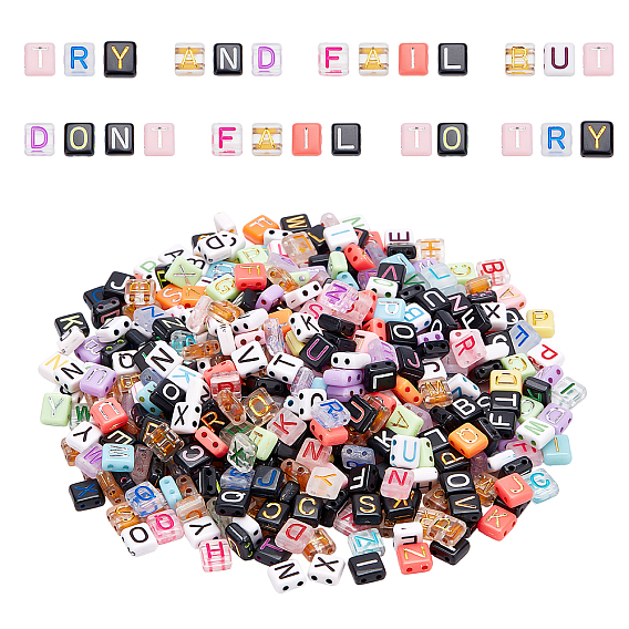 500Pcs Acrylic Multi-Strand Links, Rectangle with Mixed Letter