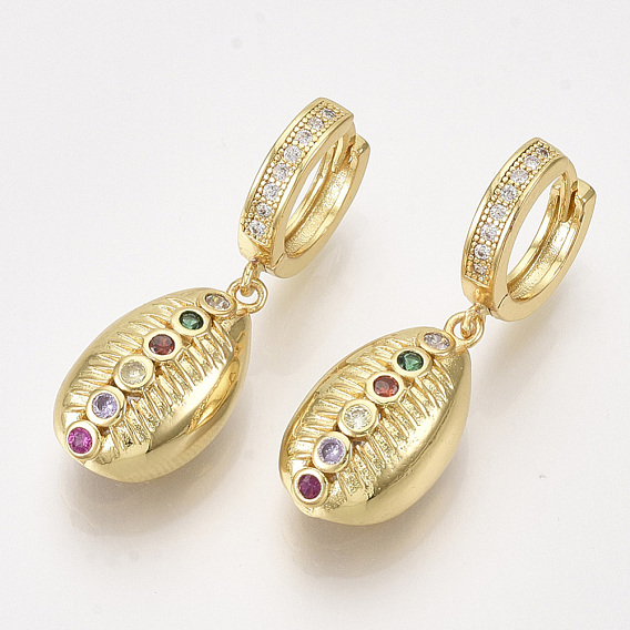 Brass Micro Pave Cubic Zirconia Leverback Earrings, Cowrie