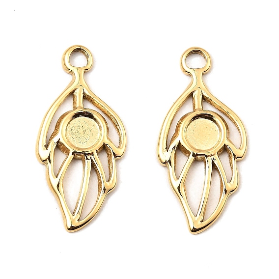 304 Stainless Steel Pendant Cabochon Settings, Leaf