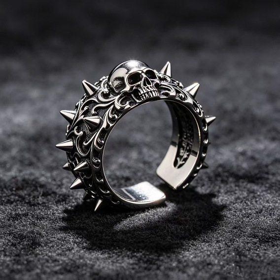 Alloy Skull Rivet Cuff Open Rings