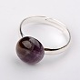 Natural Gemstone Rings, with Brass Findings, Platinum, 17mm