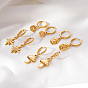 304 Stainless Steel Hoop Dangle Earrings for Women, Real 18K Gold Plated