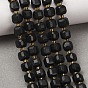 Natural Shungite Beads Strands, Faceted Table Cut Cube Beads, with Seed Beads