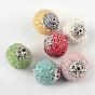 Handmade Indonesia Beads, Round, with Gemstone and Alloy Findings, Platinum, 19~20x18.5~20mm, Hole: 1.8mm