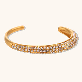 Minimalist Stainless Steel Diamond Bangle Bracelet for Women