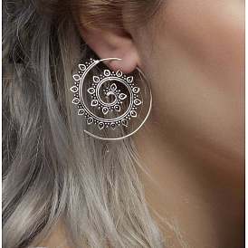 Exaggerated Lotus Spiral Gear Earrings Statement Circle Gypsy Earrings