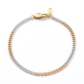304 Stainless Steel Curb Chain Bracelets, with Lobster Claw Clasps