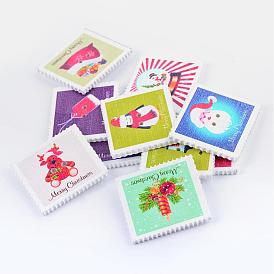 Holiday Buttons, Wooden Sewing Buttons, Christmas Theme, Rectangle, 2-Hole, Dyed, 30.8x33x2.3mm, Hole: 2mm