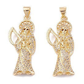 Brass Micro Pave Clear Cubic Zirconia Pendants, Long-Lasting Plated, Death