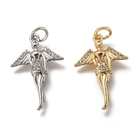 Brass Micro Pave Clear Cubic Zirconia Pendants, with Jump Rings, Fairy