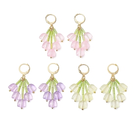 3 Pairs 3 Colors Glass Flower Dangle Earrings, with 304 Stainless Steel Leverback Earring Findings