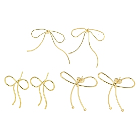 Bowknot Rack Plated Brass Studs Earrings for Women, Lead Free & Cadmium Free, Long-Lasting Plated