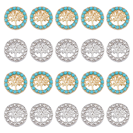 50шт 2 стиль сплава слайд-шармы, с синтетической бирюзой и хрустальными стразами, плоские круглые с дерева жизни