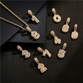 Hip-hop copper-plated real gold T cubic zircon number symbol pendant personalized punk trendy men's necklace