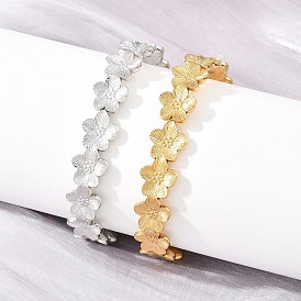 304 Stainless Steel Flower Hinged Cuff Bangles for Women, Ion Plating(IP)