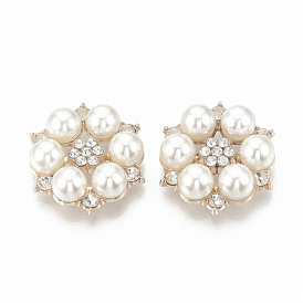 Aleación de diamantes de imitación cabujones de espalda plana, con abs de plástico imitación perla, flor