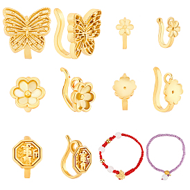PandaHall Elite 20Pcs 5Style Rack Plating Brass S Hook Clasps, Long-Lasting Plated, Polygon, Flower, Butterfly