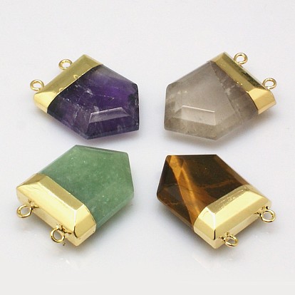 Gemstone Point Pendants with Golden Tone Brass Findings, 28~33x19~21x7mm, Hole: 2mm
